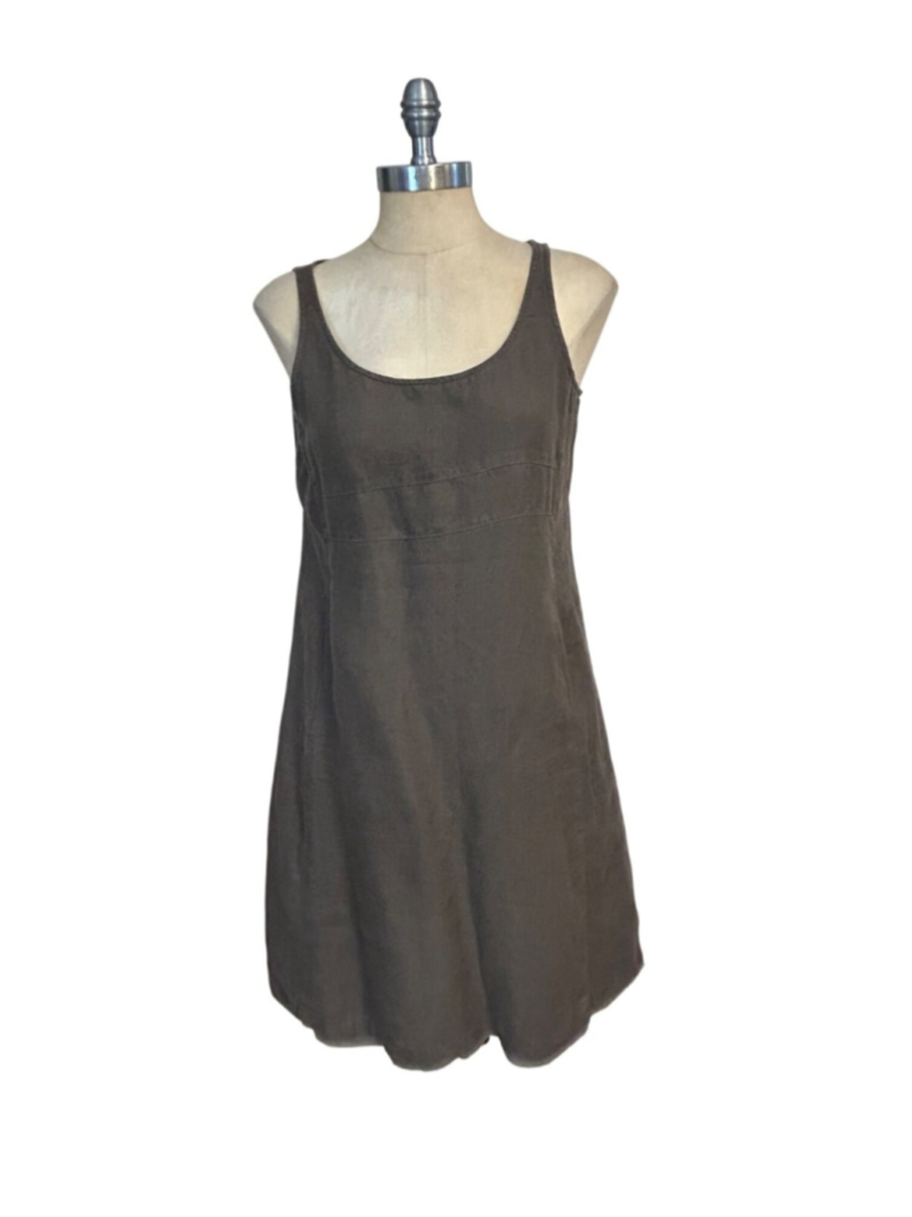 Eileen Fisher PS Brown Washed Linen Twill Shift Dress Sleeveless Petite small